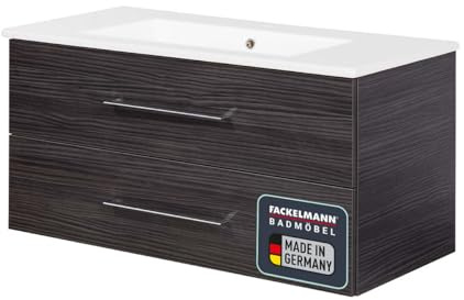 FACKELMANN B.PERFEKT Badmöbel Set – Waschtischunterschrank und Keramikbecken, 103x49x48 cm, Design Dark Oak/Anthrazit, Made in Germany
