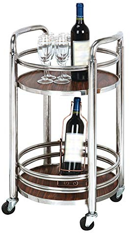 Servierwagen Barwagen Massivholz Kann Bewegen Gummirad 2 Tabletts Rostfreier Stahl Mit Leitplanke Runder Tisch Küche, Last 20 Kg, 2 Farben (Farbe : Silber, größe : 40 x 74 cm)