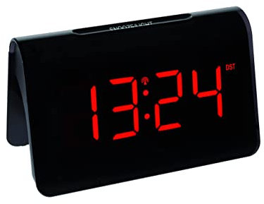 TFA Dostmann Icon Digitaler Funkwecker, 60.2543.05, Weckalarm mit individueller Snooze-Zeit, Morgenwecker mit 2 Helligkeitsstufen, sehr Helle Rote LED-Ziffern, Schwarz