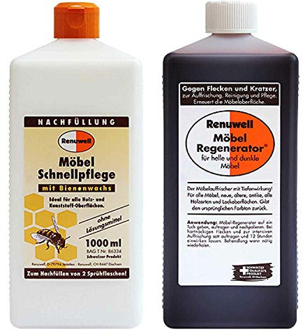 Renuwell Möbel-Regenerator (1 Liter) & Möbel Schnellpflege (1 Liter) - Umfassendes Pflege-Duo für Tiefenregeneration und schnelle Auffrischung