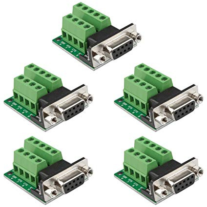 Futheda D-Sub DB9 Schnittstellen-Breakout-Board-Stecker, 9-polig, 2-reihig, weiblich, RS-232, serieller Anschluss, lötfrei, Terminal-Block-Adapter mit Positionierungsmuttern, 5 Stück