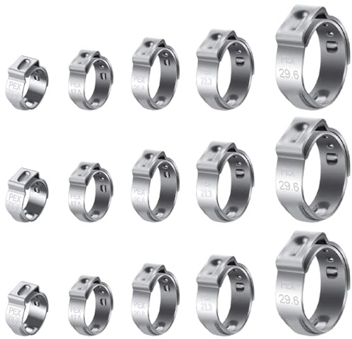 IEUYO Heavy Duty PEX Pinch Clamps PEX Cinch Clamps Rings Assortment Kit Single Ear Hose Clamps Clips for Securing Pipe Hoses 3/8 1/2 5/8 3/4 1 5Sizes/50pcs