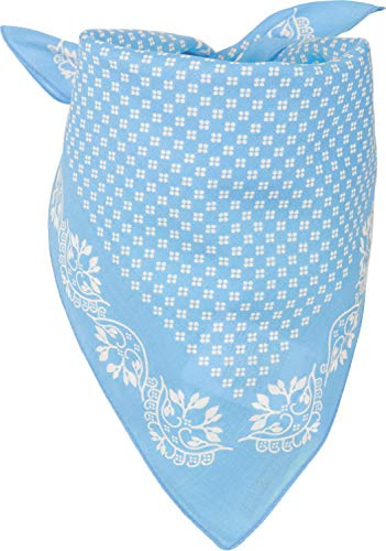 styleBREAKER Damen Bandana Tuch im Vintage Blumen Muster | quadratisches Halstuch aus Baumwolle | vielseitig tragbar als Kopftuch oder Dreieckstuch, Farbe:Hellblau-Weiß