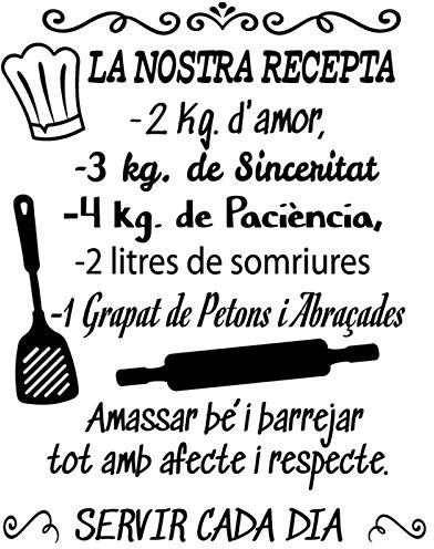Docliick® Vinilo de pared decorativo en Catalán LA NOSTRA RECEPTA.. Pegatinas de pared decorativa de frases celebres.Vinilo decorativo decoración hogar Docliick DC-048-CAT