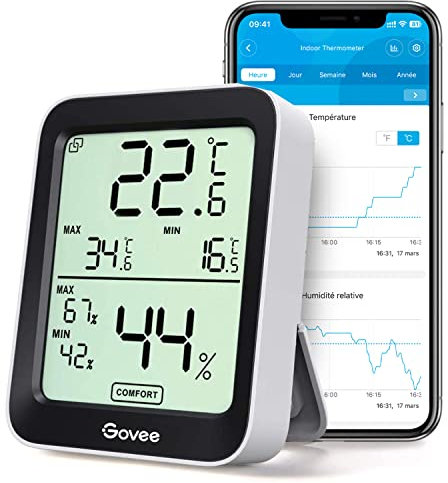 Govee Termómetro Higrómetro, LCD Bluetooth Medidor Digital Humedad y Temperatura Interior con Función Almacenamiento de Datos y Alerta, para Habitación