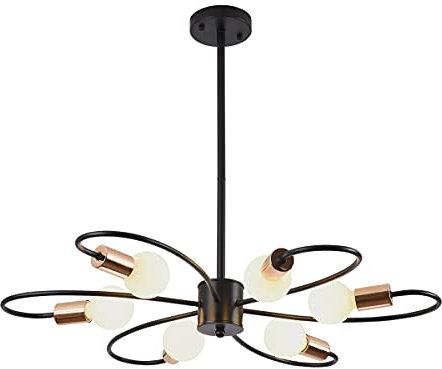 Qcyuui Lustres Spoutnik à 6 ampoules, plafonnier semi-encastré moderne, lustre à hauteur réglable en métal 60W Mid Century pour cuisine, salle à manger, salon, chambre à coucher, noir