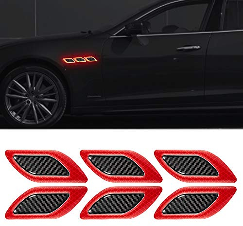 TOMALL 6Pcs 3D Strong Reflective Stripe Sticker for Car Fender Hood Bumper High-Intensity Night Visibility Reflective Decal Safety Warning Diamond Grade Carbon Fiber Universal for Car SUV (Red)
