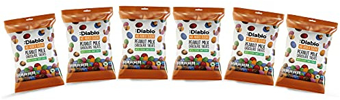 Diablo Milk Chocolate Peanuts - No Added Sugar, Sweetened with Stevia - Individually Packed Bags, Chocolate Covered Nuts Hamper Basket Available for Gifting - Peanut Milk Chocolates - 40 g Pack of 6