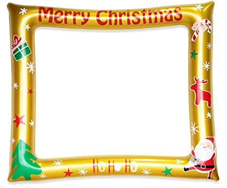 HONGCI Gold Christmas Inflatable Selfie Frame Picture Frame, Giant Photo Booth Blow Up Party Prop, Props for Xmas Birthday, Games Accessories Supplies