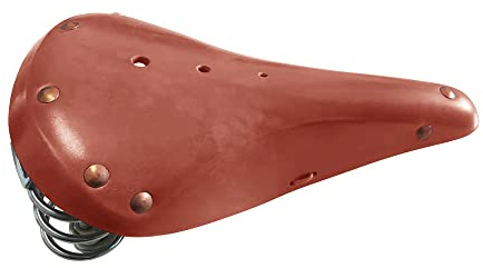 TentHome Retro Sattel Fahrradsattel Classic Line Ledersattel Trekking-/Tourensattel Leder Fahrradsitz mit Federung Schraubenfeder und Messing Nieten Vintage Federsattel Braun