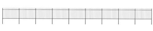 Beetzaun Metall Gartenzaun Zaun mit Pfosten Speerspitzen, Zaunelementen Gartenzäune Dekorative Klein Stahl Zaun Schmuckzaun Stahlzaun Gitterzaun Zaunfeld, 15,3 x 1,2 m Schwarz