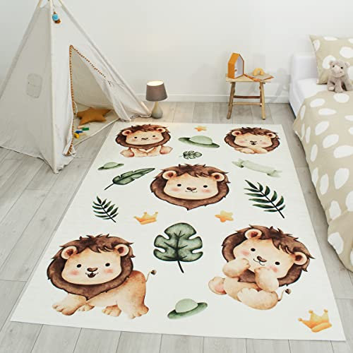 Nazar Kinderteppich für Kinderzimmer, Babyteppich, für Mädchen und Jungen, Motiv Dinosaurier, Weltkarte und Tiere (747 beige, 160x230 cm)