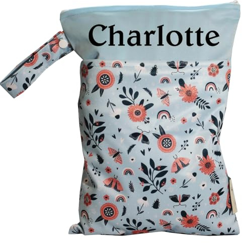 Weidenblatt In Deutschland mit Namen personalisierte Wetbag Nasstasche | mit 2 separaten Fächern, als Windelbeutel, im Kindergarten oder unterwegs (Blume)