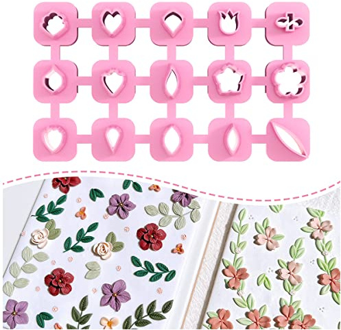 Keoker Mini emporte-pièces en argile polymère – 15 formes de mini fleurs en argile polymère pour la fabrication de boucles d'oreilles, ensemble de coupe-boucles d'oreilles en argile polymère pour