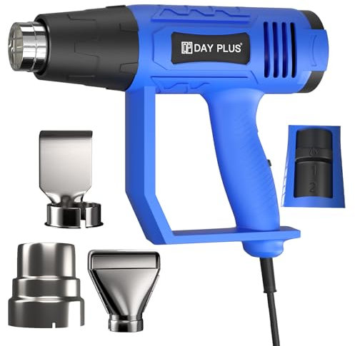 Pistola de Calor 2000W, Pistola de Calor Con 2 Ajustes de Calor 60°C y 600°C, Pistola de Aire Caliente Con Protección Contra el Sobrecalentamiento, 3 boquillas Para trabajos manuales, retractilado