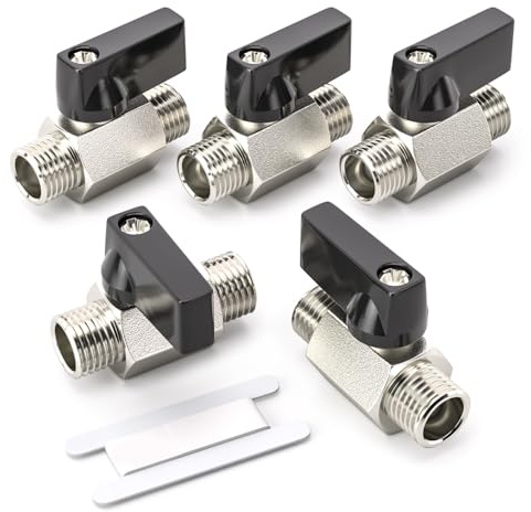 Bwintech 5 Piezas 1/2 BSP Macho x Macho Latón Niquelado Mini Válvula de Bola Válvula de Cierre