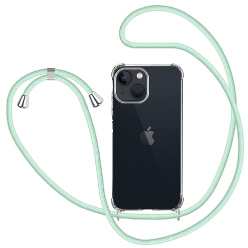 Hülle für iPhone 15 mit Band, Transparent Silikon Handyhülle für iPhone 15 mit Kette Stossfest Schutzhülle - Schnur mit Case zum Umhängen in Grün