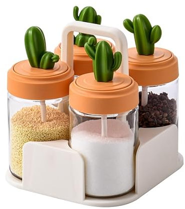 Azucarero Salero Botes Especias Juego De Contenedores De Condimentos De Cactus, Caja De Cocina, Tarro De Vidrio Transparente, Juego De Combinación De Botellas Para El Hogar, Caja De Condimentos Frasco