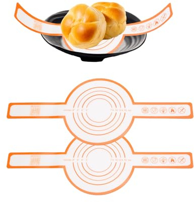Lot de 2 tapis de cuisson en silicone à long manche anti-adhésif avec mesures pour la cuisson au four hollandais, feuilles de cuisson réutilisables en silicone résistant à la chaleur pour pâte à pain