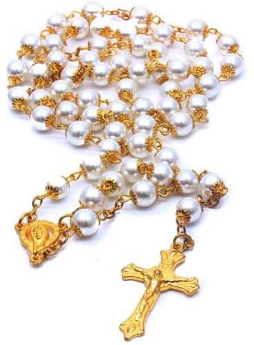 Lpitoy Chapelet catholique pour Femmes, cérémonie féminine, Collier Chapelet doré, Perles de Perles de Croix Murale, Collier doré de Perles de Chapelet pour Fille, Cadeau