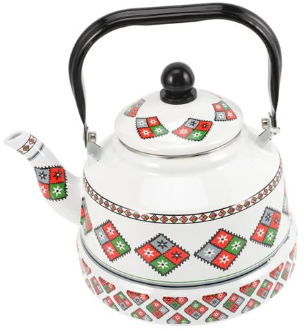 Bollitore bianco da esterno Teiere smaltate Scaldaacqua caldo Teiera smaltata Regali vintage Decorazioni per caffè natalizie Bollitore per il tè per piano cottura Grande manico in acciaio Acciaio in
