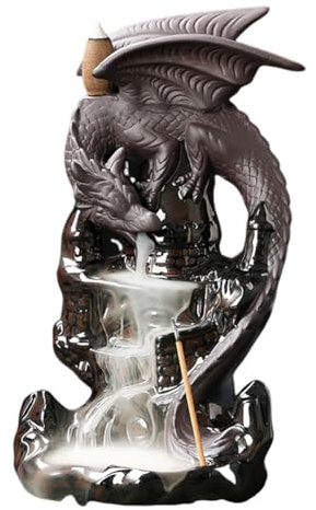 ISAKEN Drache Räucherstäbchenhalter Rückfluss Wasserfall Kreativ Rückfluss Räucherkegel Halter Weihrauchkegel Brenner Räuchergefäß Rückfluss Weihrauchhalter für Zuhause, Dekoration, Geschenk