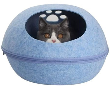 ALEjon Beruhigendes Hundebett, Hundekatzenbett, Höhle, Schlafsack, Reißverschluss, Eiform, Haustierbett, Filzstoff, Haustierhaus, Nest, Katzenkorb für Katzen, Tierbedarf, Matratzenmatte für Haustiere