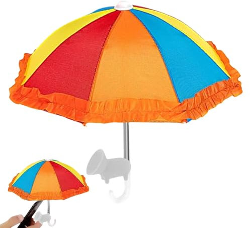 Phone Umbrella with Piggy-Shaped Suction Cup Stand for Sun Protection - Rainbow Shade for Most Cell Phones, Outdoor Use