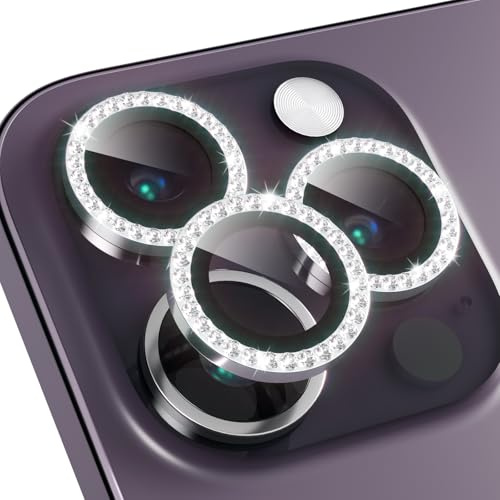 CasurvivePro Compatible with iPhone 11/iPhone 12/iPhone 12 Mini Diamond Encrusted Phone Lens Protector, Anti-Scratch No Bubble HD Tempered Metal Glass Camera Screen Protector Accessories Silver