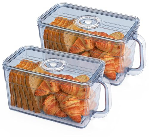 Gifhomfix 2 PCS Bread Box for Homemade Bread Airtight Bread Boxes for Kitchen Counter, Time Recording Bread Storage Container with Handle Grey