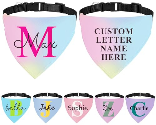 Hundehalstücher mit Schnalle, Name, Foto, Logo, personalisierbar, Dreiecks-Lätzchen, Halstuch, Haustierkostüm, Zubehör für kleine, mittelgroße und große Hunde, Welpen, Katzen (Initialname, klein)