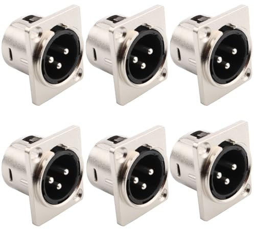 VISSQH 6 pcs XLR 3 Pin Male Socket Connectors,3 Pin XLR Solder Connector Microphone Audio Socket Panel Mount Microphone Cable Plug for microphone speaker etc