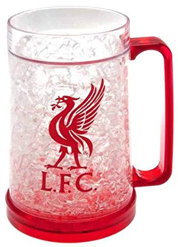 GIFTS 4 ALL Jarra para congelar con escudo de fútbol oficial del Liverpool para cerveza helada, jarra de cerveza de plástico con escudo del Liverpool, vaso de cerveza de fútbol Liverpool