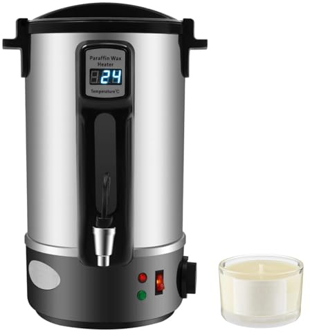 DAOHHFO Fondeur de cire électrique pour bougies - 8 l - 1100 W - En acier inoxydable - Avec affichage numérique LED, cuillère mélangeuse et robinet - Température réglable de 30 à 100 °C - Pour