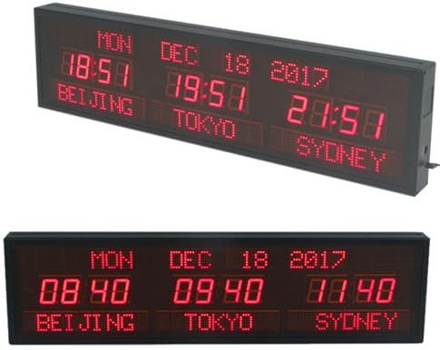 HGTRH Orologio Mondiale a 3 Fusi Orari, Orologio da Parete Mondiale con Calendario Perpetuo Calibrato Automaticamente per Le Imprese Alberghiere