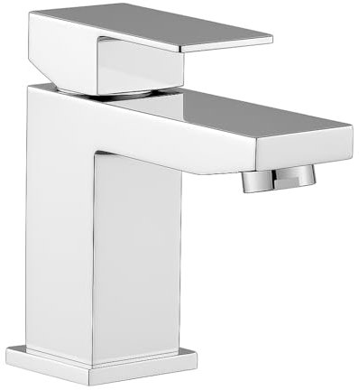 Edge - Grifo mezclador para lavabo de baño, cromado moderno, grifo monomando con diseño cuadrado, construcción de latón duradero, fácil instalación, ideal para lavabos pequeños, guardarropas y baños