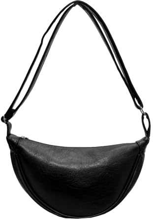 Mayoii Crescent Bag for Women, Waterproof Crossbody Bag with Adjustable Strap, Lightweight Pu Chest Shoulder Pouch, Solid Color Travel Sling Fanny Pack, 31cm (Black)
