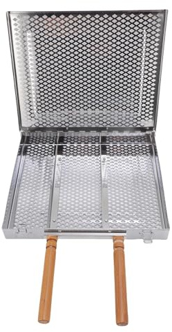 Fockety Cestello per grigliare, in acciaio inossidabile, portatile, regolabile, grande, a maglia fine, rettangolare, con divisori rimovibili, per barbecue, accessori da (doppia maniglia)