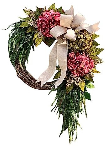 MALUGOGO de hortensias Artificiales con Hojas Verdes realistas, Estilo Europeo, decoración rústica de Granja para Puerta Delantera, Banquete de Boda y Adorno de Temporada para el hogar