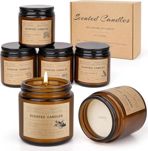 Duftkerze im Glas, 6Stück Duftkerzen Geschenke für Frauen Männer, Duftkerzen Natürliche Sojakerzen für zu Hause, Aromatherapie Kerzen Set 150 Stunden Brenndauer, Kleine Geschenke für Weihnachten