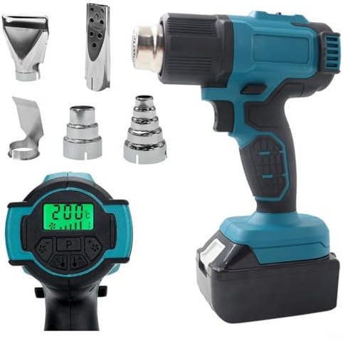 Portable Hot Air Gun with LCD Display, Adjustable Temperature and Airflow, Interchangeable Nozzles for DIY, Heat Shrink, and Paint Removal