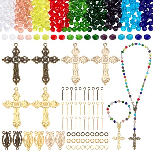 PH PandaHall DIY Rosenkranz Bastelset Für Ostern 540 Stück Kristallglasperlen Facettierte Perle Mit Kreuzanhängern Ovale Kronleuchterglieder Rosenkranz Schmuckherstellungszubehör Für Ostern Ramadan