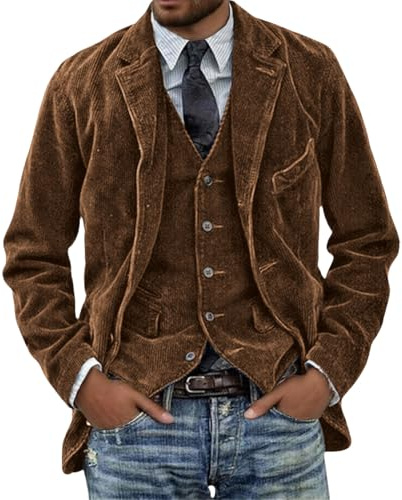 Giacca in Velluto a Coste Marrone da Uomo, Stile Vintage, Casual, da Lavoro, Leggera, Sportiva, per Outfit quotidiani Lavoro