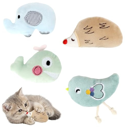 MOTIBACK Katzenspielzeug Set mit Katzenminze, 4 Stück Geflochtene Mäuse mit Schwanz und Bälle, Selbstbeschäftigung Spielzeug für Katzen, Buntes Katzen Zubehör