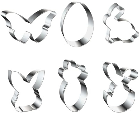 AEUXZA Set di 6 Tagliabiscotti Pasqua – Formine Acciaio Inox Coniglio, Uovo, Carota & Farfalla – Stampi Biscotti per Pasqua, Bambini & Decorazione DIY
