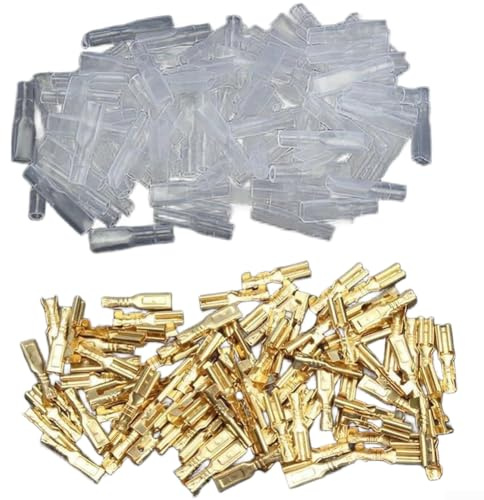 100 paires de cosses à sertir plaquées or 28 mm avec manchons isolants en PVC pour connexions électriques étanches