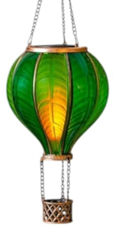Solar Hot Air Balloon Hanging Garden Light, Flickering Flame Effect LED Lantern, Outdoor Decorative Solar Lamp for Garden Patio Pathway Balcony – Pink Purple Green (Green)