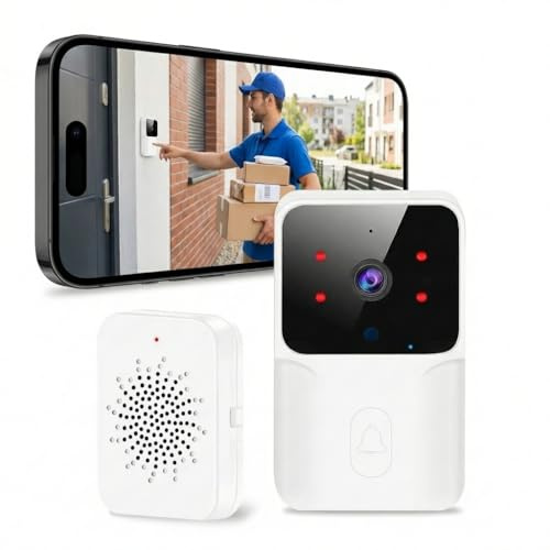 Générique Sonnette Video Intelligente, 1080P IP65 Étanche, Carillon 400m, Mélodie/Volume réglables, Kit 1+1, Connectée au téléphone – Salon, Bureau