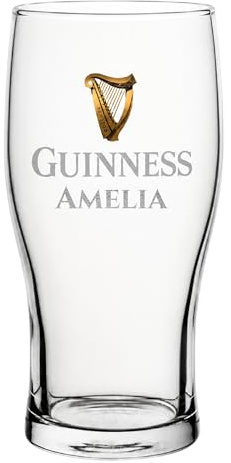 Print Maniacs Personalised Guinness Pint Glass Custom Name Engraved Tulip Beer Glass Classic Clear Pint Gift for Dad Husband Brother Birthday Christmas Pub Style Glassware Premium Bar Gift Idea