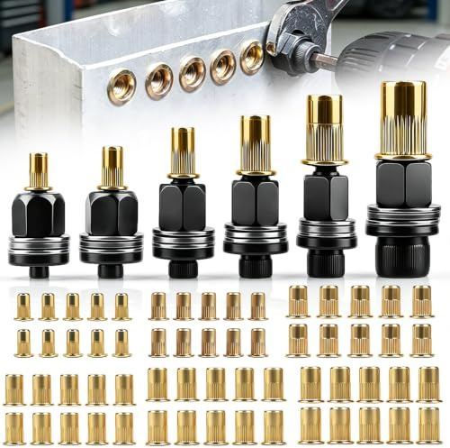 SKJJM 6 Stück Nietmutternzange Set, Einpressmuttern Nietenzange Nietmuttern Set Nieten für M3 M4 M5 M6 M8 M10 Nieten mit 60 Muttern für Gewindeeinsatzzangen, Handnietzangen, Nietmutter Werkzeu